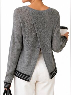 rag & bone Nikki Split Back Sheer Sweater Gray Size Small